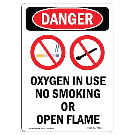 OSHA Danger Sign, Oxygen In Use No Smoking, 10in X 7in Aluminum